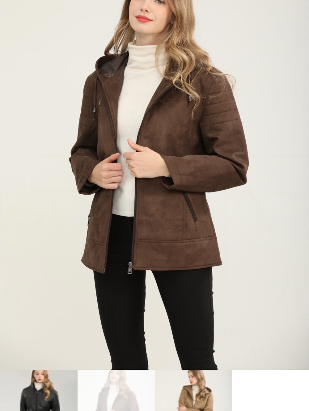 Women’s Hooded Suede-Effect Jacket in Brown